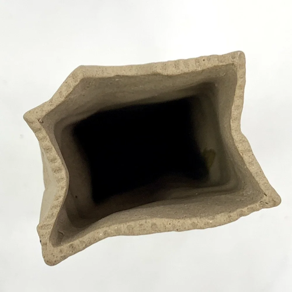Unique Brown Paper Bag Narrow Ceramic Bud Vase Crinkle Pop Art Shabby Chic